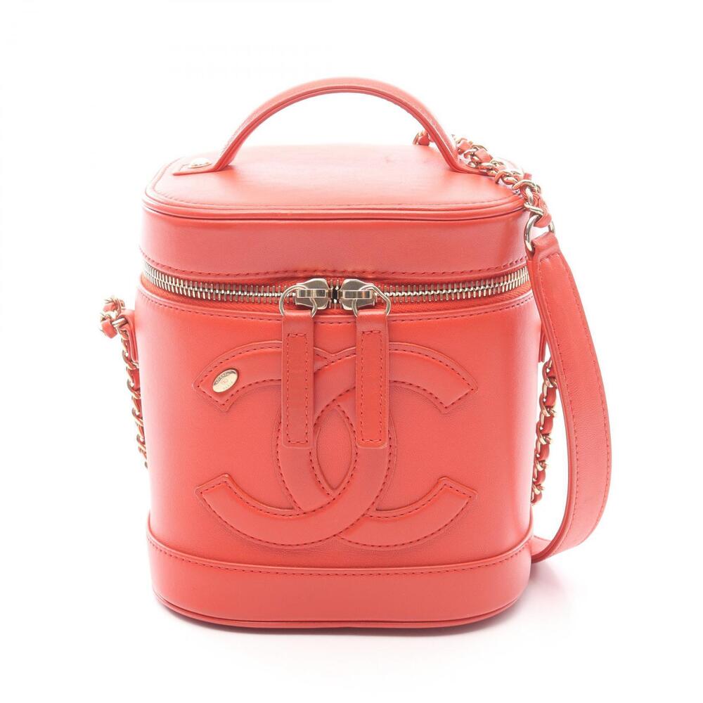 Chanel Coco Mark Handbag Lambskin Leather Red